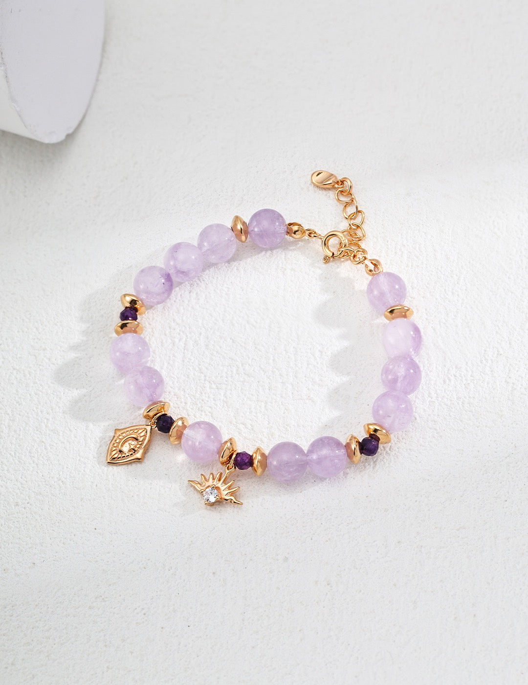 Lavender Natural Amethyst Faceted Round Bead Bracelet