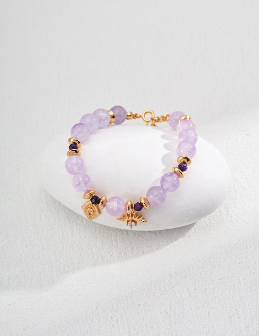 Lavender Natural Amethyst Faceted Round Bead Bracelet