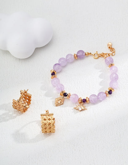 Lavender Natural Amethyst Faceted Round Bead Bracelet