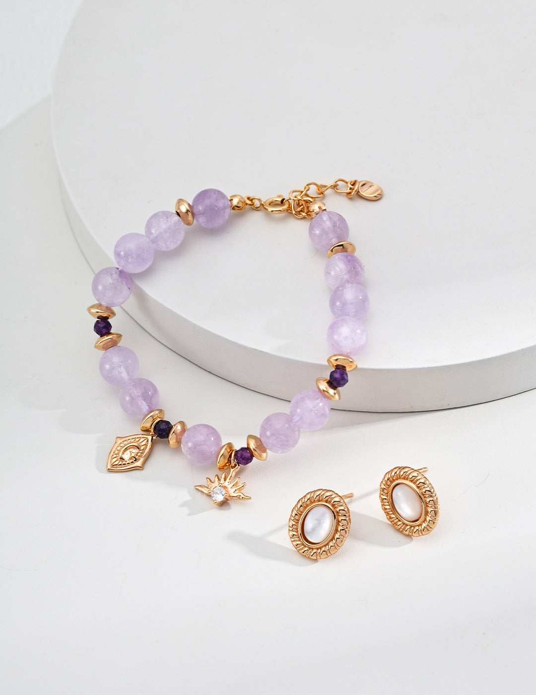 Lavender Natural Amethyst Faceted Round Bead Bracelet