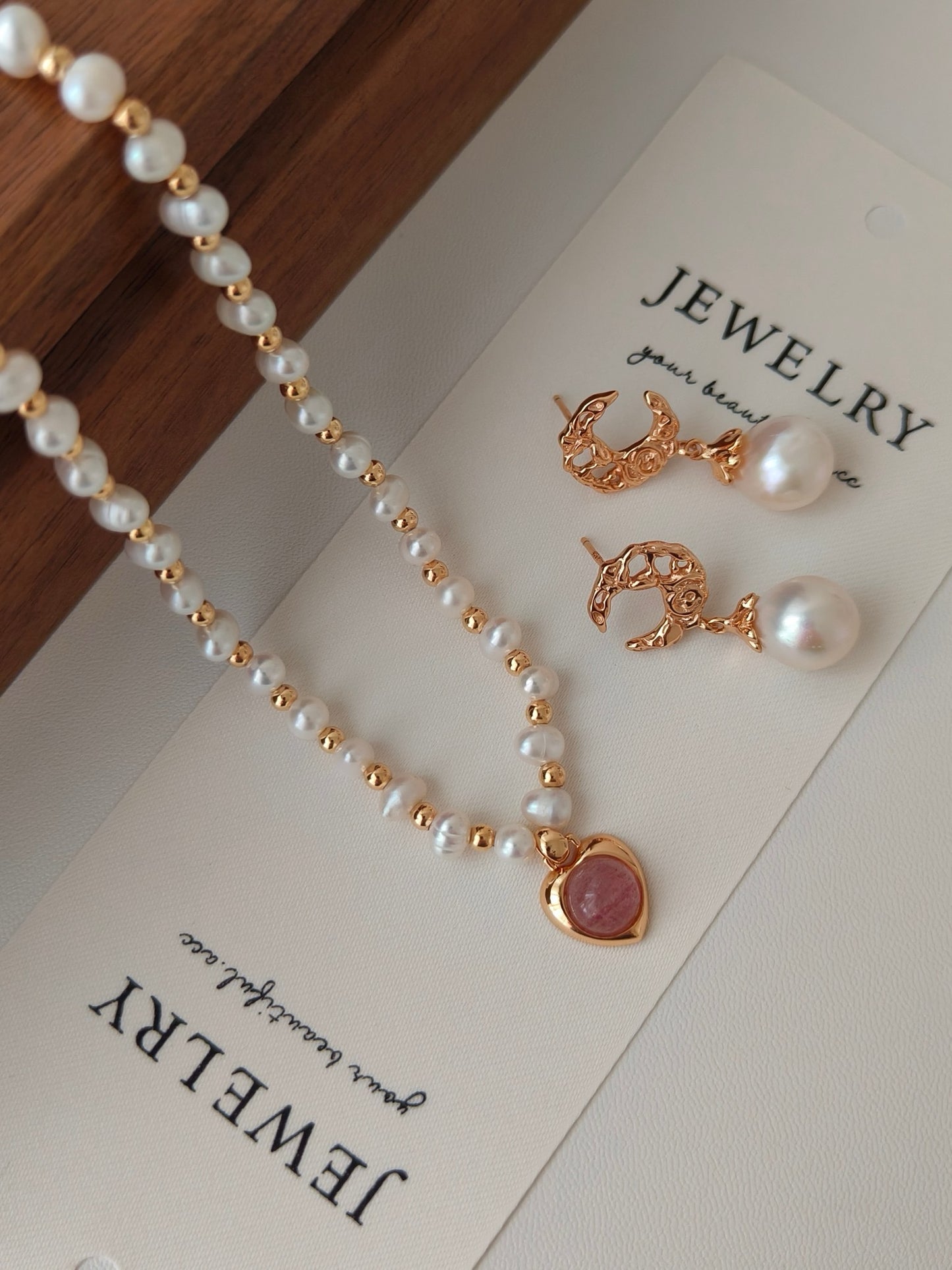 Strawberry Quartz Pearl Necklace