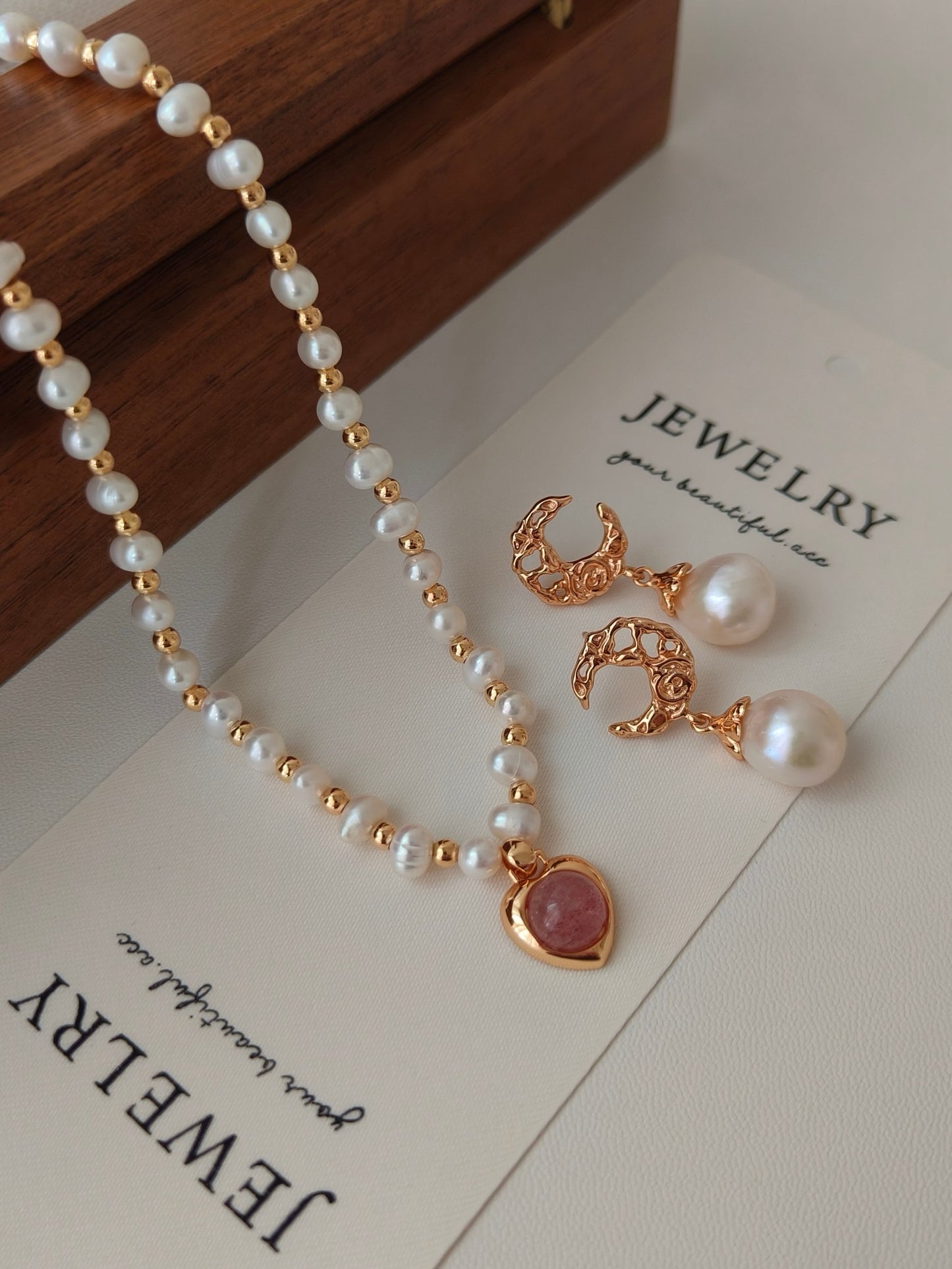 Strawberry Quartz Pearl Necklace