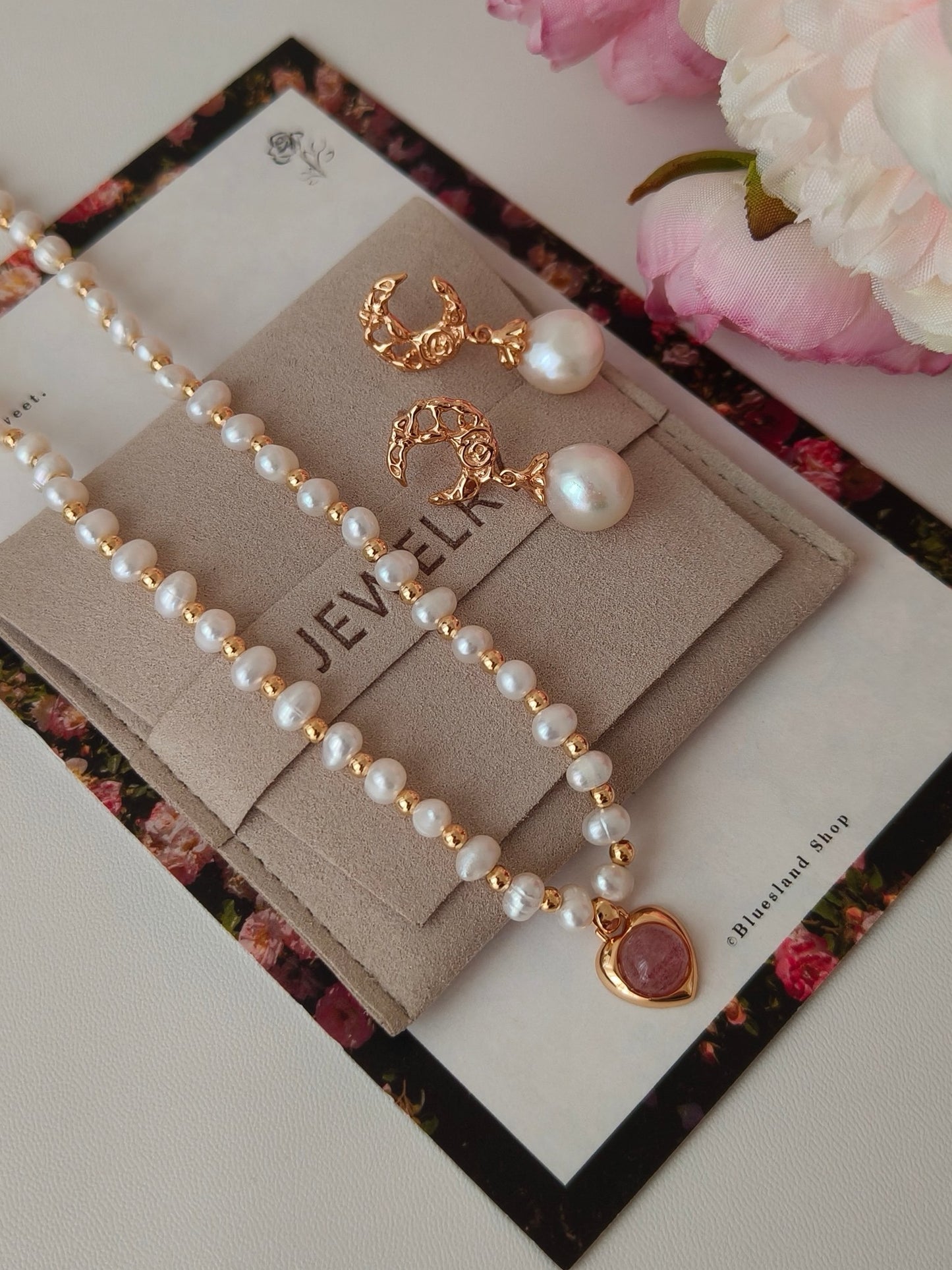 Strawberry Quartz Pearl Necklace