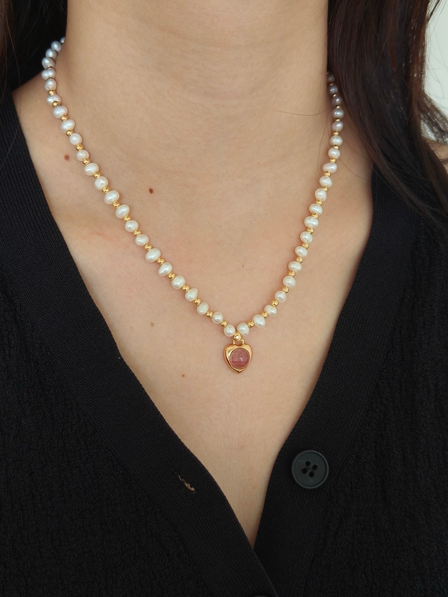 Strawberry Quartz Pearl Necklace