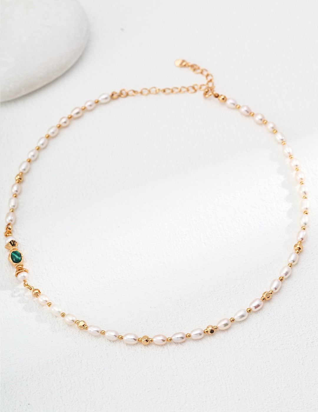 Natural Pearl & Malachite Necklace