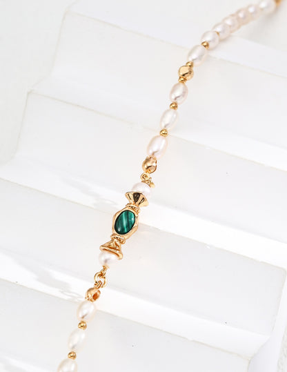 Natural Pearl & Malachite Necklace