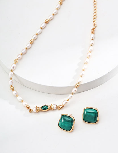 Natural Pearl & Malachite Necklace