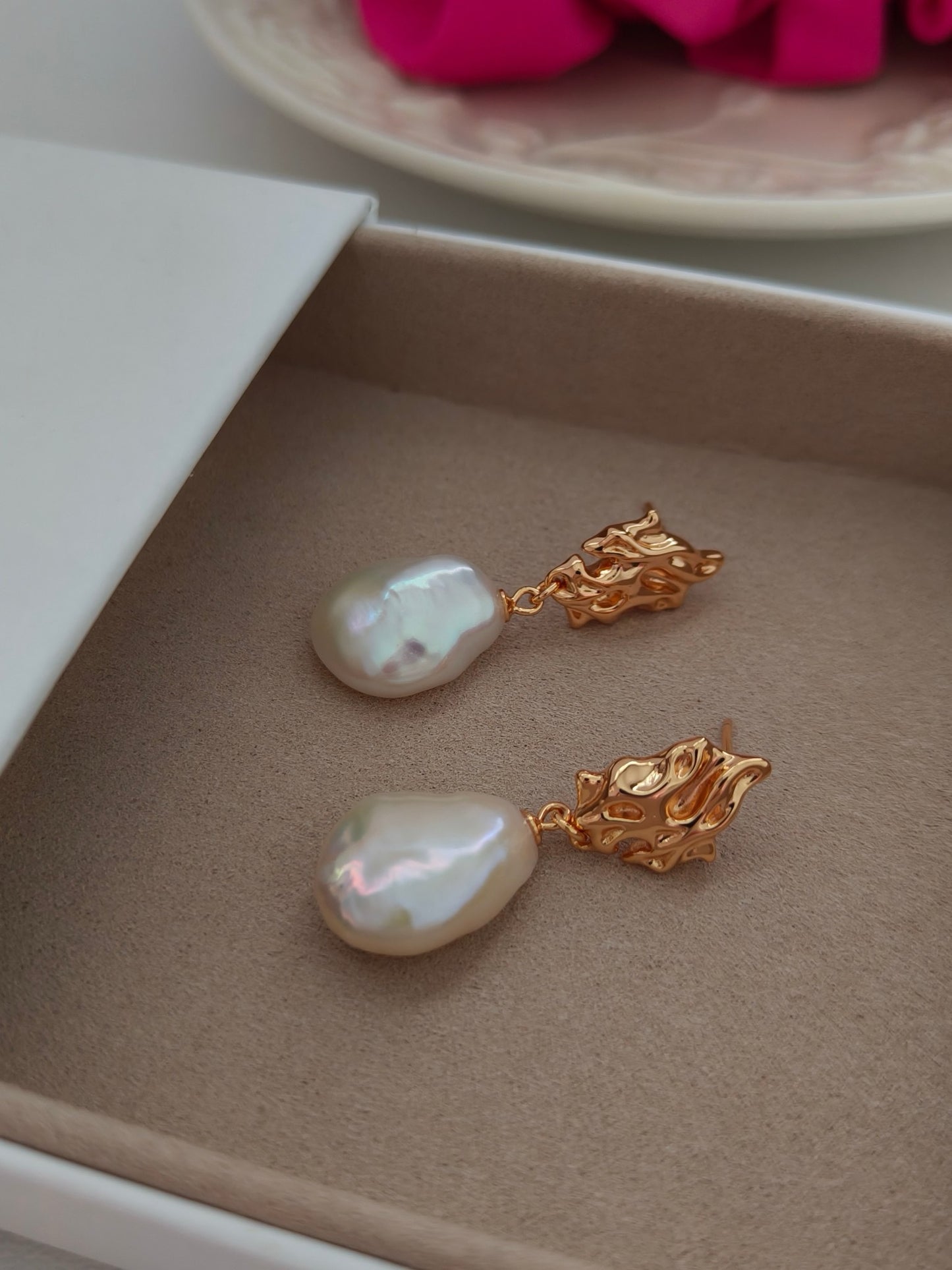 Baroque 18K Gold Pearl Earrings