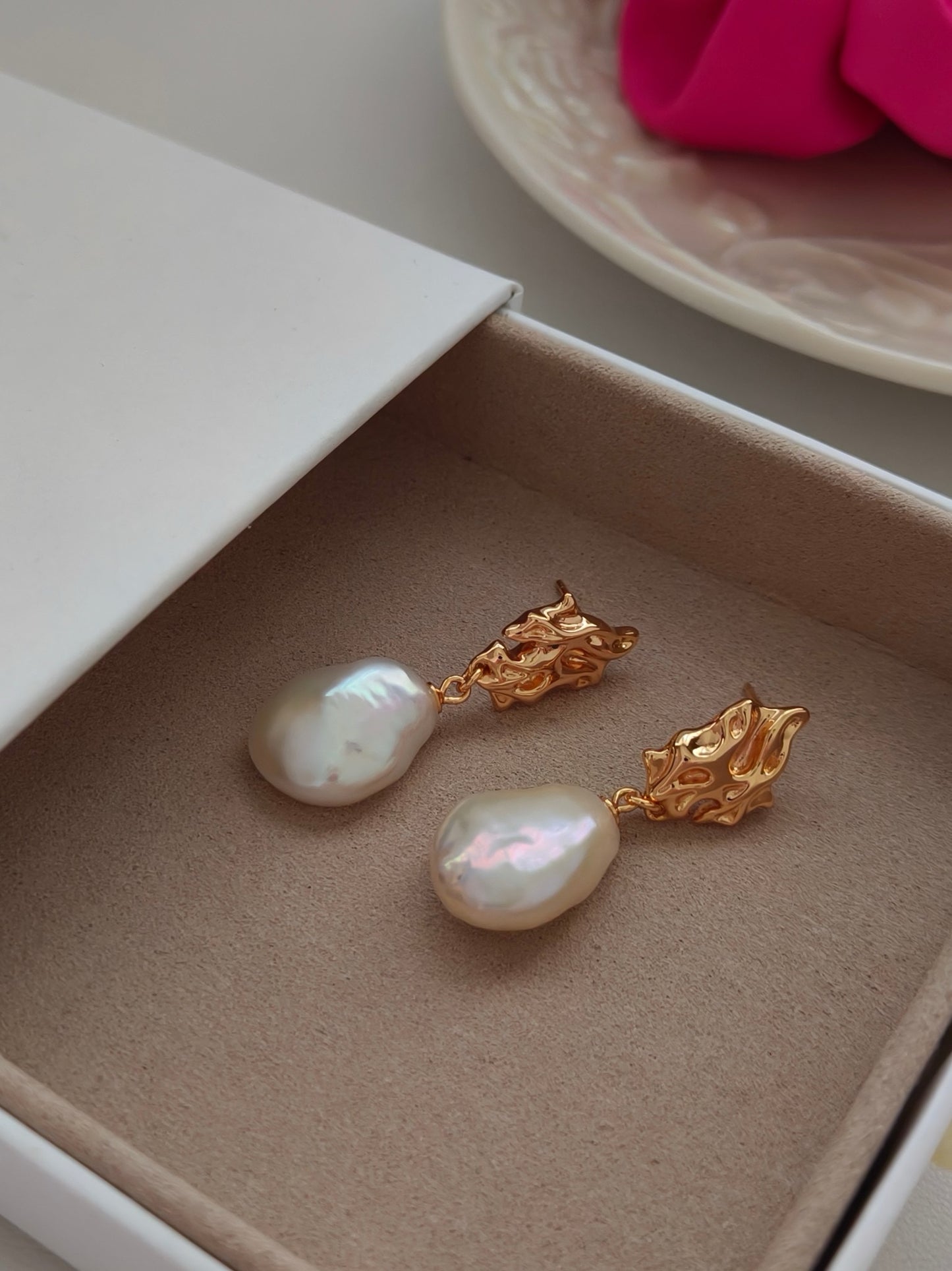 Baroque 18K Gold Pearl Earrings