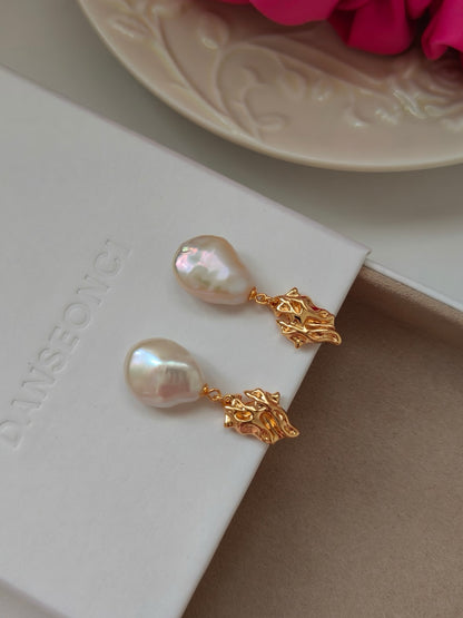 Baroque 18K Gold Pearl Earrings