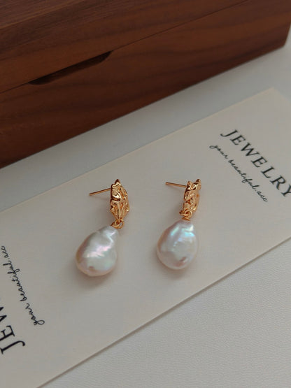 Baroque 18K Gold Pearl Earrings