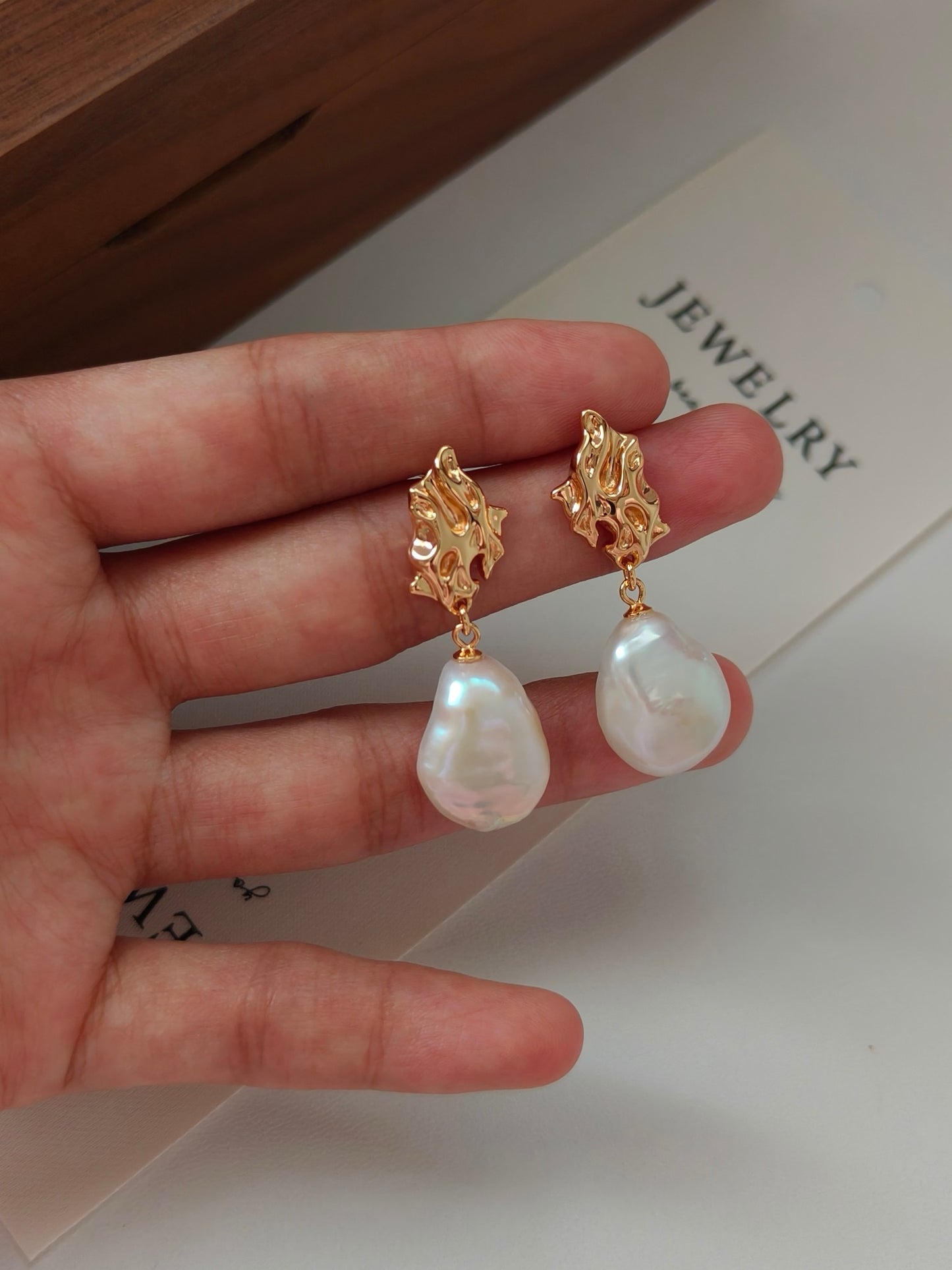 Baroque 18K Gold Pearl Earrings