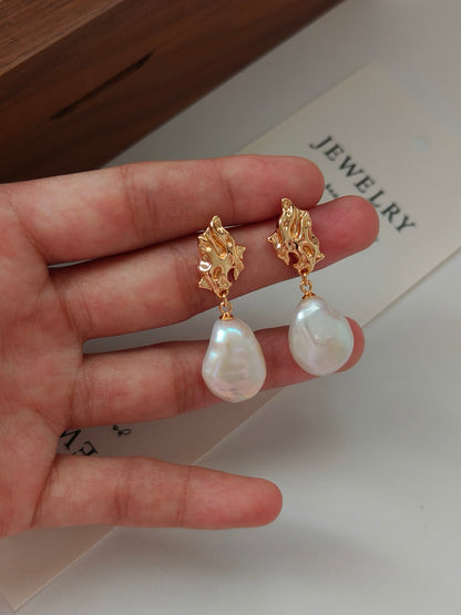 Baroque 18K Gold Pearl Earrings