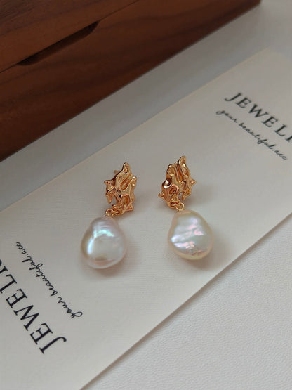 Baroque 18K Gold Pearl Earrings