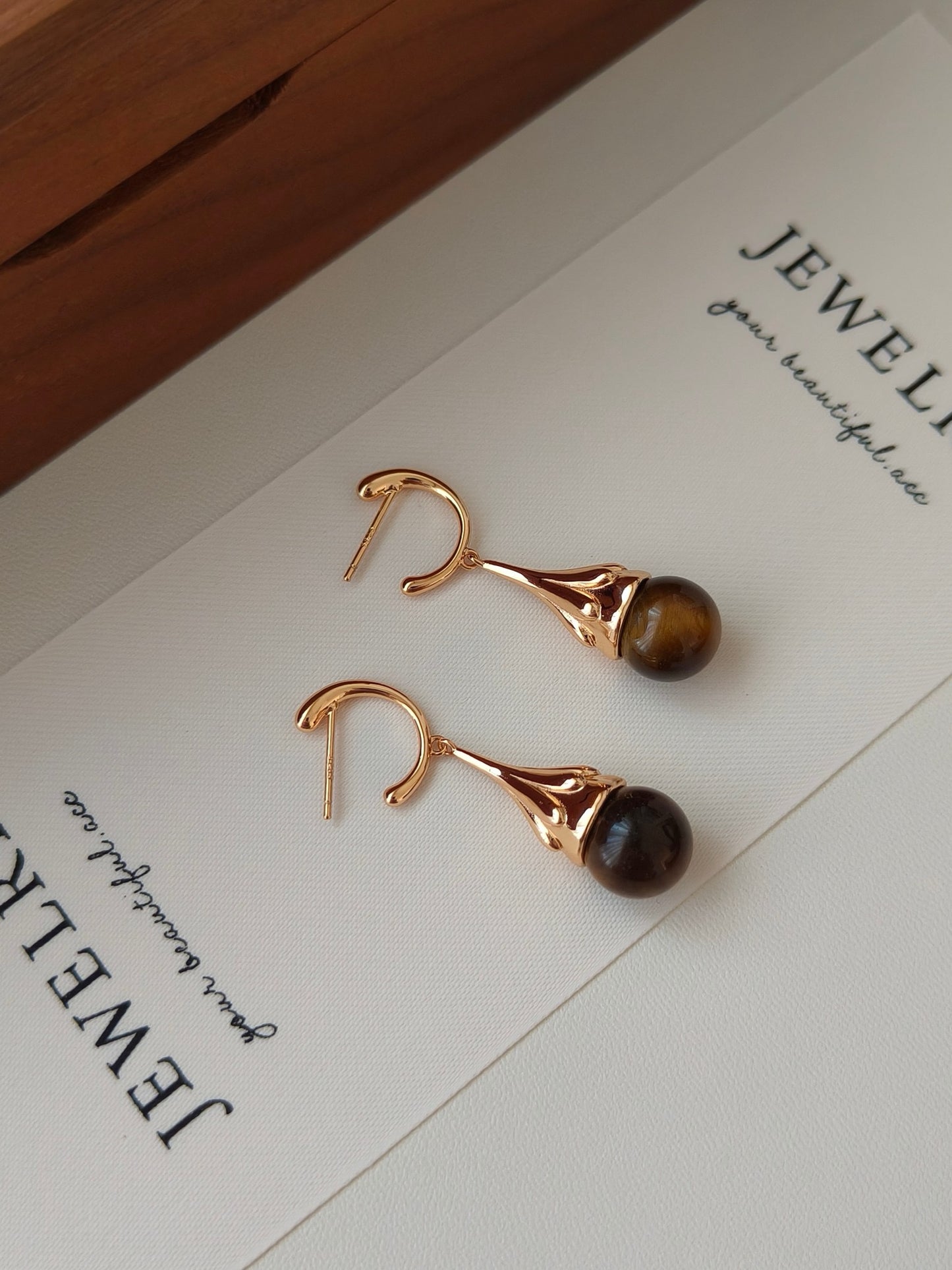 Tiger Eye Gemstone 18K Gold Earrings