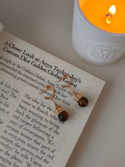 Tiger Eye Gemstone 18K Gold Earrings