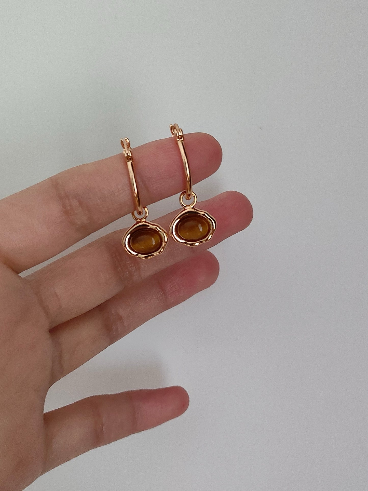 18K Gold Plated Tiger Eye Gemstone Earings