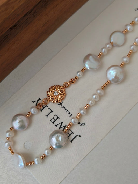 Irregular Pearl Flower Necklace