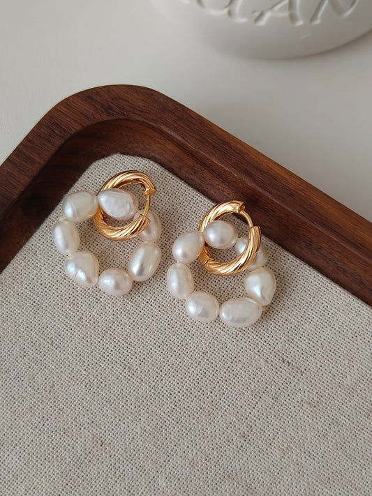 18K Gold Pearl Strand Earrings