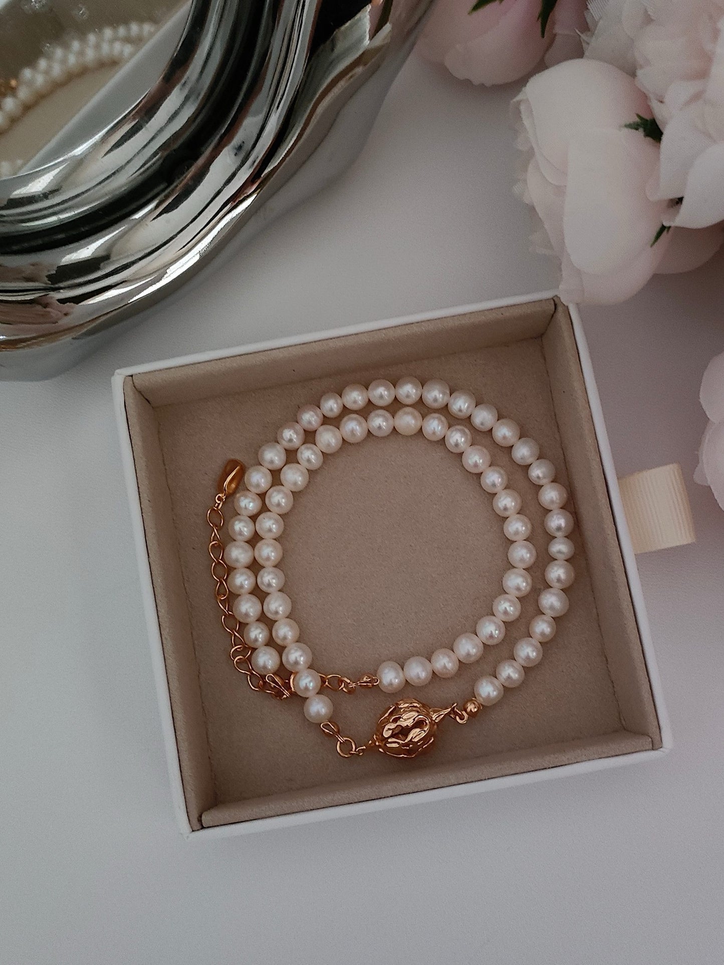 Hollow Sphere Pearl Necklace