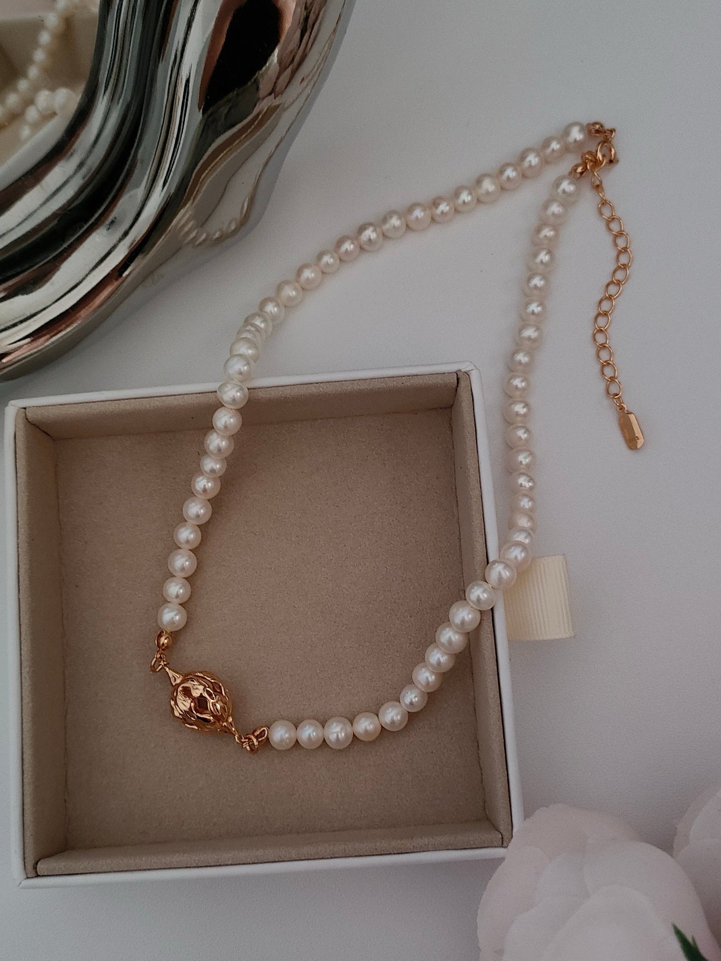 Hollow Sphere Pearl Necklace