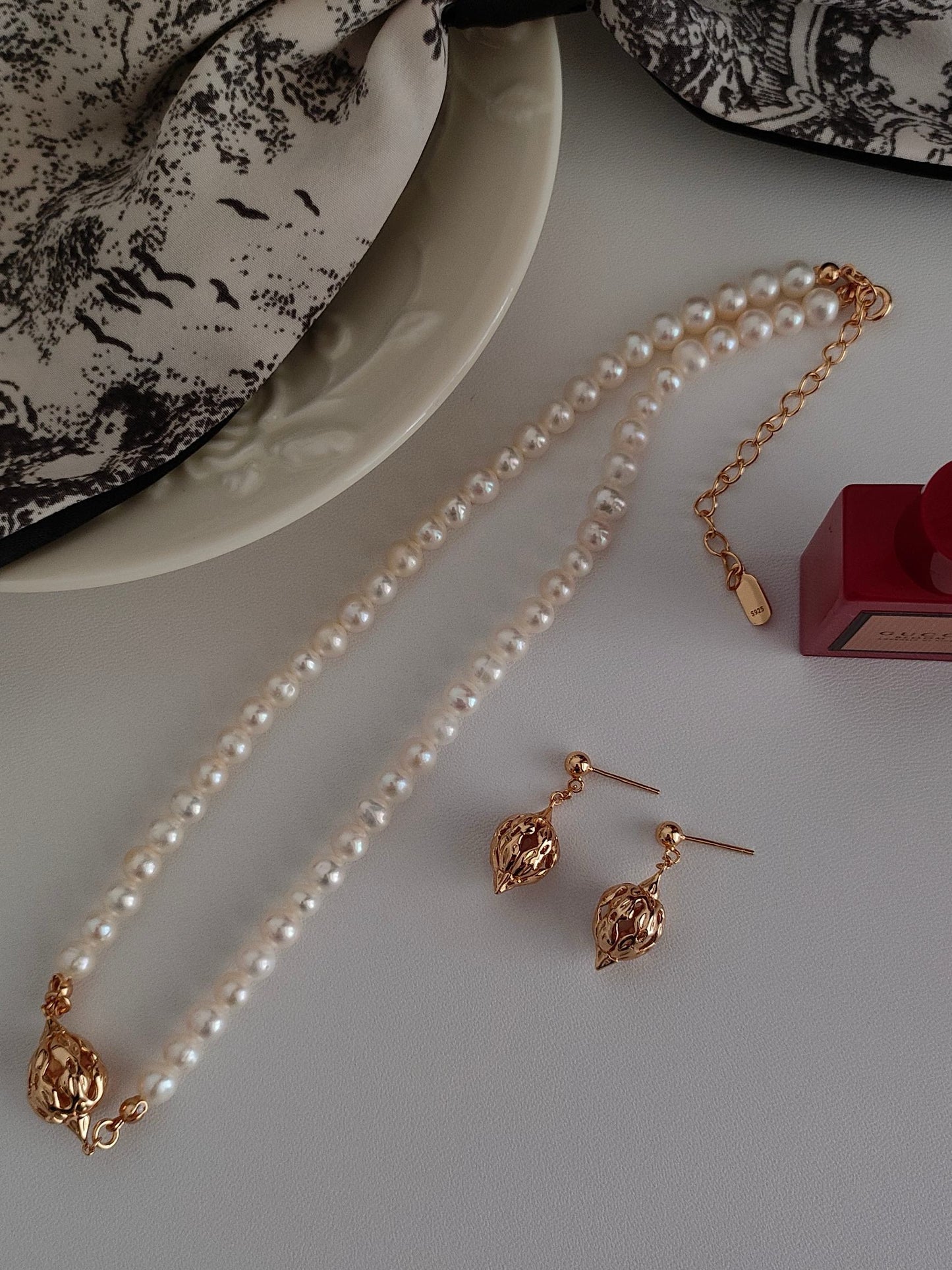 Hollow Sphere Pearl Necklace