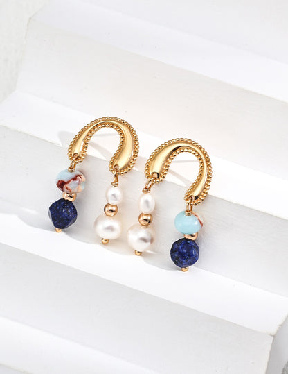 Lapislazuli and Shoushan Stone Designer Earrings