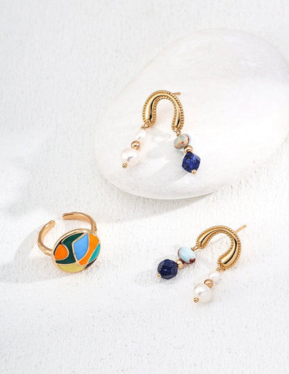 Lapislazuli and Shoushan Stone Designer Earrings