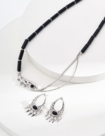 Sterling Silver Vintage Black Onyx Necklace