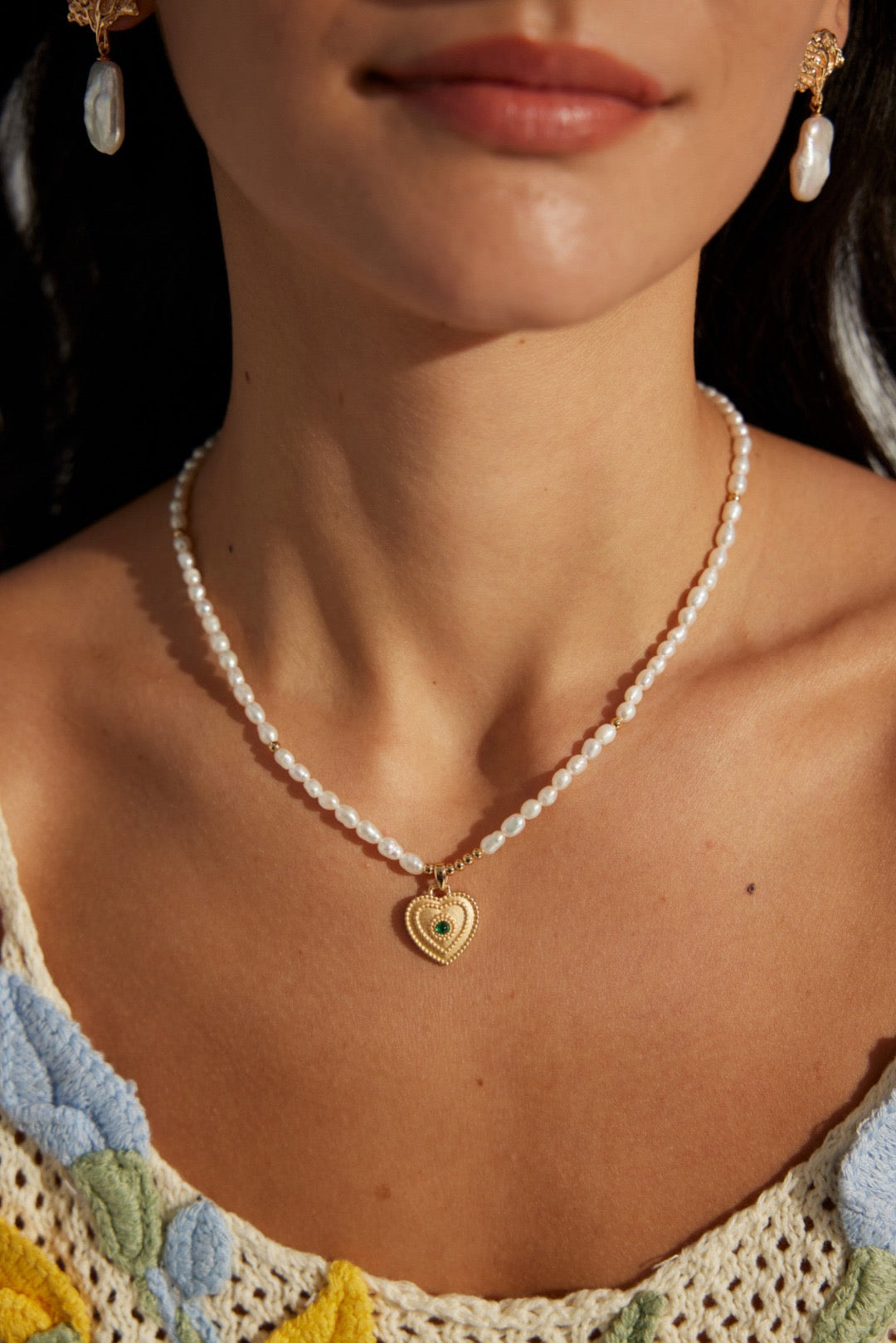 Natural Pearl Heart Pendant Necklace