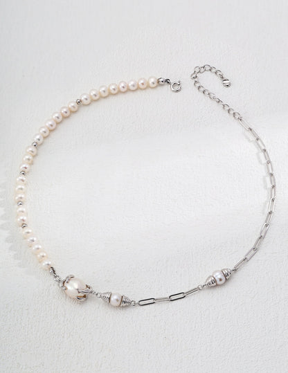 Sterling Silver Natural Pearl Necklace