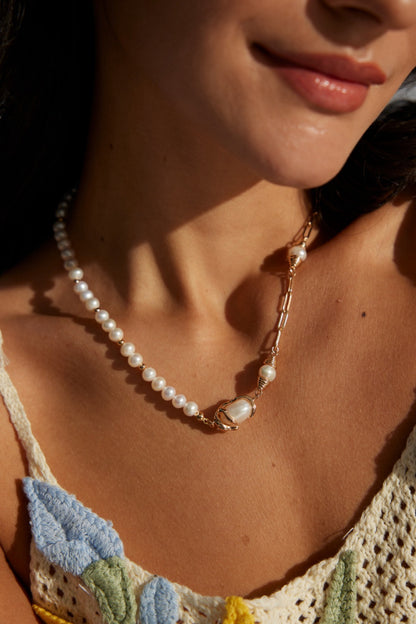 Sterling Silver Natural Pearl Necklace