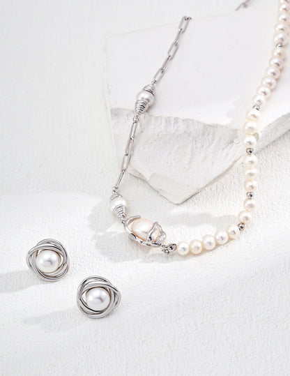 Sterling Silver Natural Pearl Necklace