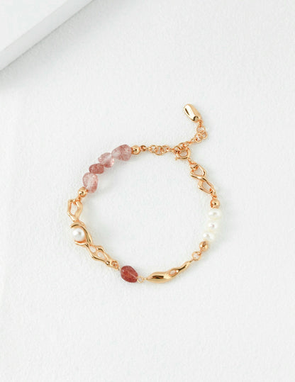 Strawberry Quartz Pearl Bracelet