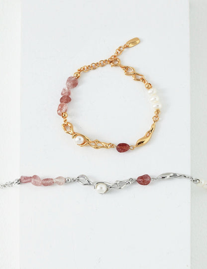 Strawberry Quartz Pearl Bracelet