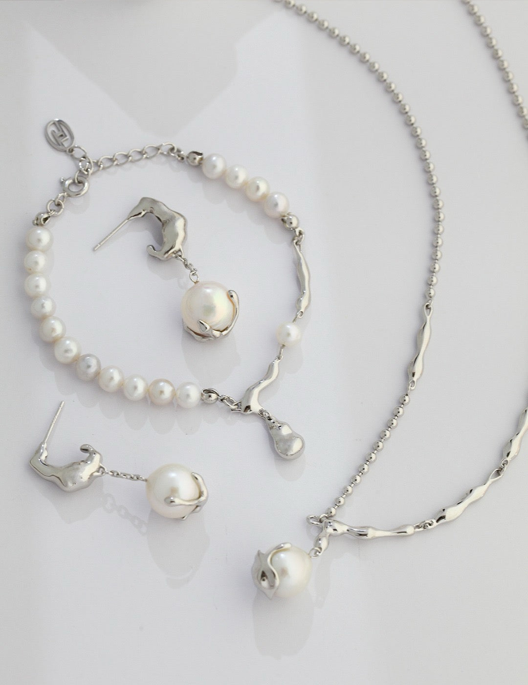 Sterling Silver Natural Pearl Jewelry Sets Necklace & Earings & Bracelets